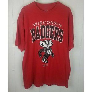 Vtg Starter L Red Wisconsin Badgers Single Stitch shirt gift friend family coll